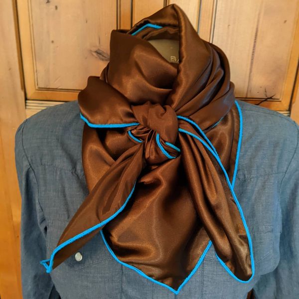 42x42 chocolate brown charmuse wild rag with teal edge