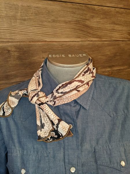 Roy Rogers or show scarf -cream, tan, and brown snake skin print