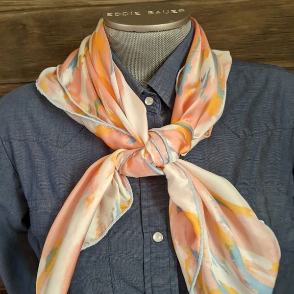 32x32 silk, peach, white, pink, orange brush cloud print wild rag