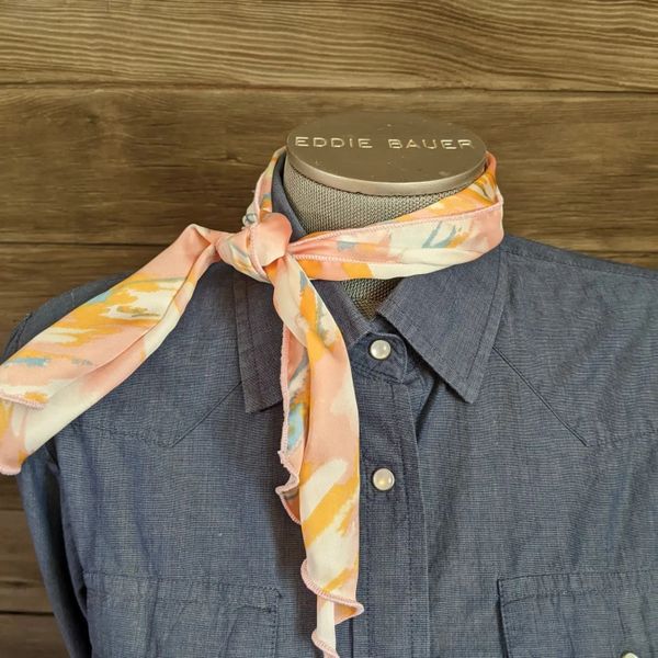 Roy Rogers or show scarf - peach, blue, orange, and cream cloud brush print