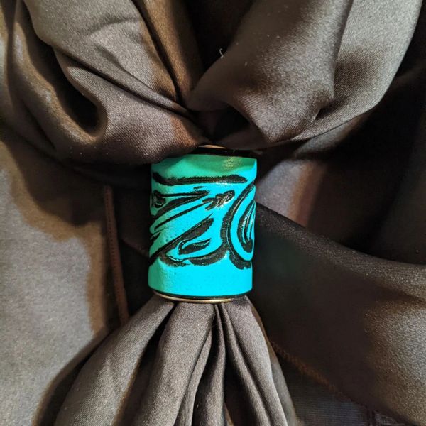 turquoise carved leather scarfs slide with metal core