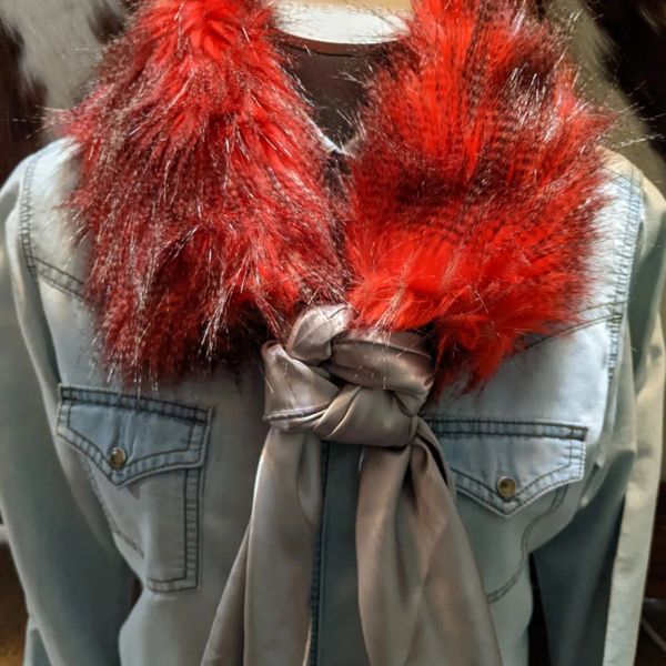 Red with black and gray under tone Faux fur ruff