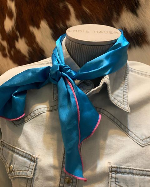 Roy Rogers or show scarf - teal with pink edge