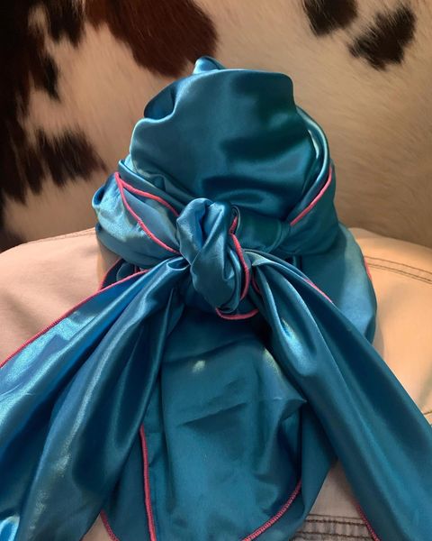 42x42 silk teal with pink edge wild rag