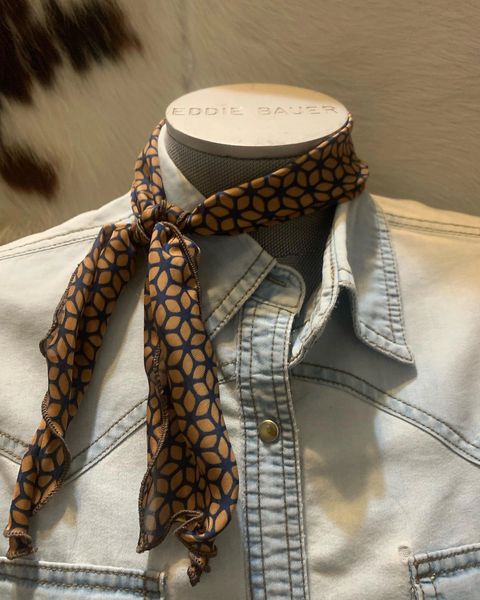 Roy Rogers or show scarf -Tan and navy thirds print