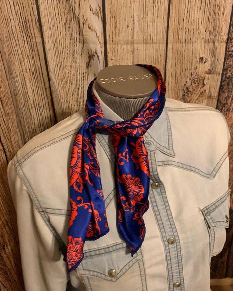 Roy Rogers or show scarf - Bright blue with bright red print