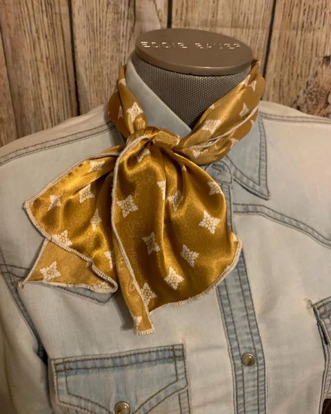 Roy Rogers or show scarf - mustard with white diamond leaves print