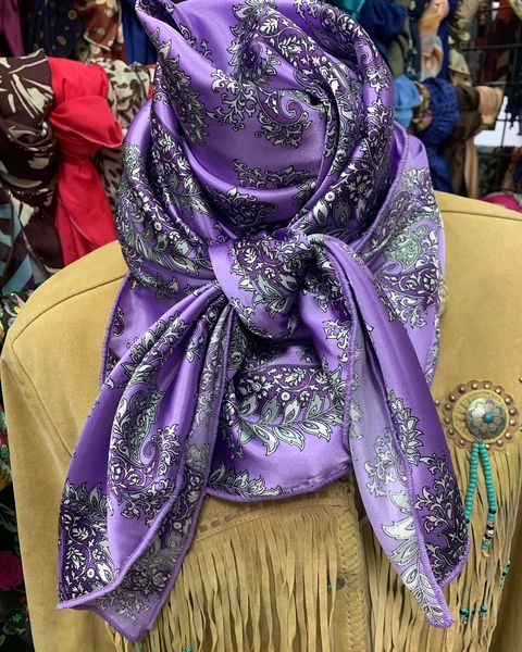 42x42 lavender with grays and plum paisley print wild rag