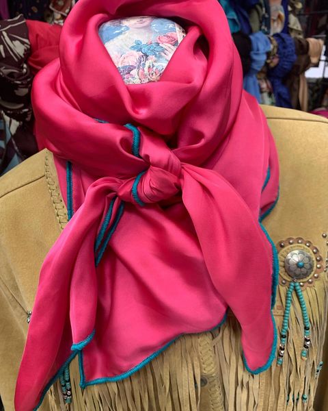 42x42 silk pink wild rag with turquoise edge