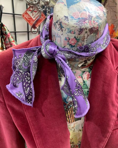 Roy Rogers or show scarf - lavender with plum and gray paisley print