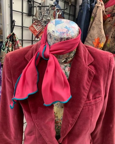 Roy Rogers or show scarf - pink with turquoise edge