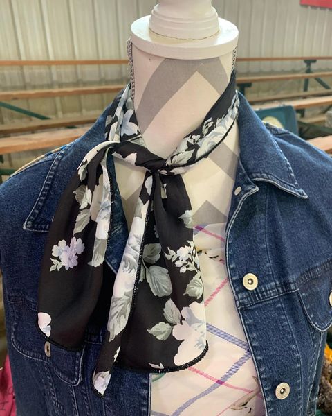 Roy Rogers or show scarf - black with gray rose print