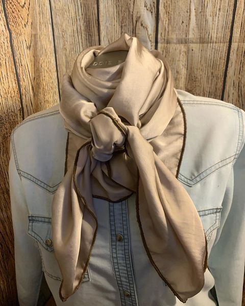 42x42 silk light tan/cream wild rag with brown edge