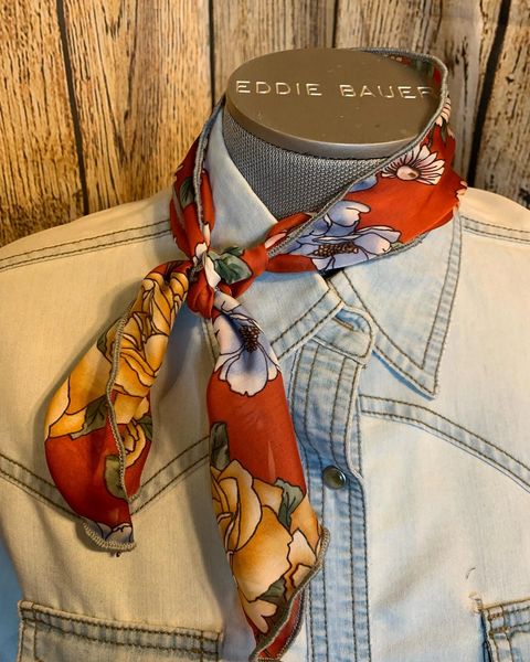 Roy Rogers or show scarf - red, gold, blue, and cream floral print