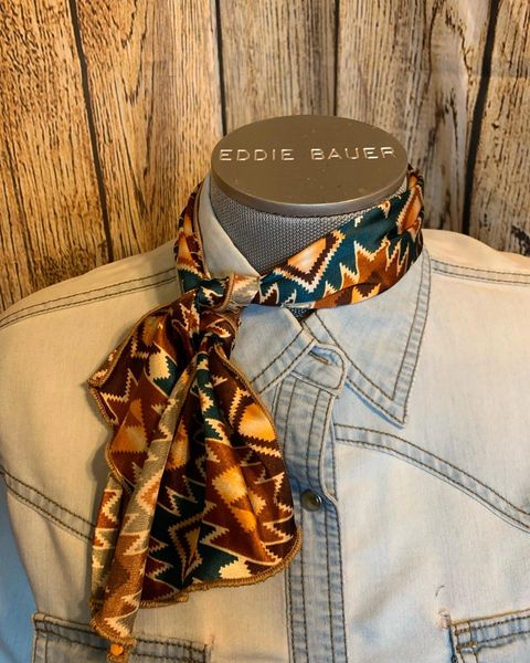 Roy Rogers or show scarf -tans, browns, and blue/teal southwestern print