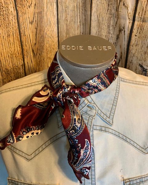 Roy Rogers or show scarf - wine, blue, pink, and white paisley print