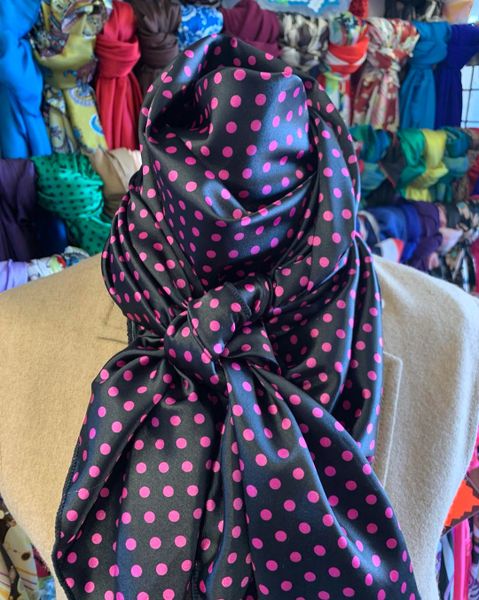 42x42 silk black and hot pink polka dot wild rag