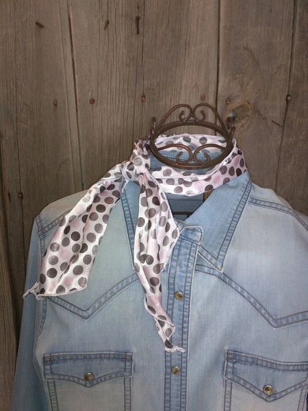Roy Rogers or show scarf - Dark gray, light Gray,pink and White polka dot