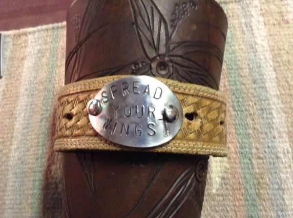 Leather cuff 8 1/4" spread your wings