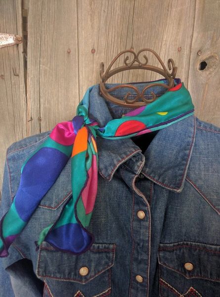 Roy Rogers or show scarf - Teal, purple, orange, pink, red, blue dots print