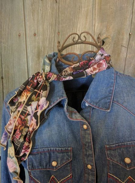 Roy Rogers or show scarf - black, tan, pink, rust, olive and purple plaid print