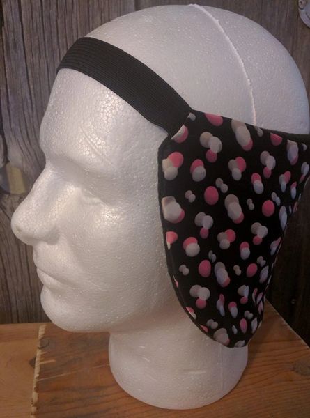 Cowboy ear warmer - Black with pink, white, and gray dots