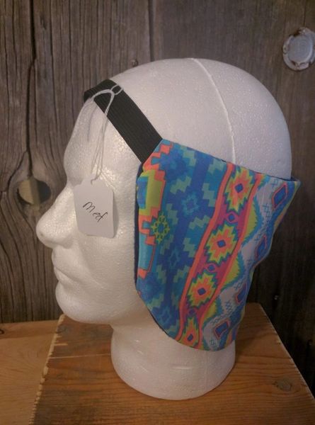 Cowboy ear warmer - blue, white, yellow, neon orange print