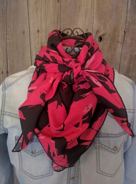 42x42 charmeuse hot pink, light pink and black large floral print wild rag