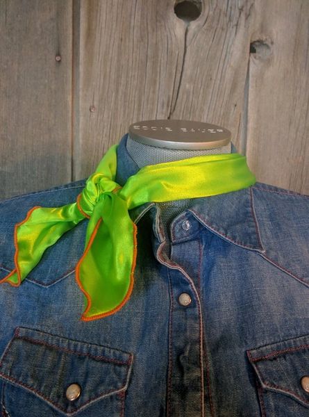 Roy Rogers or show scarf - lime green with orange edge