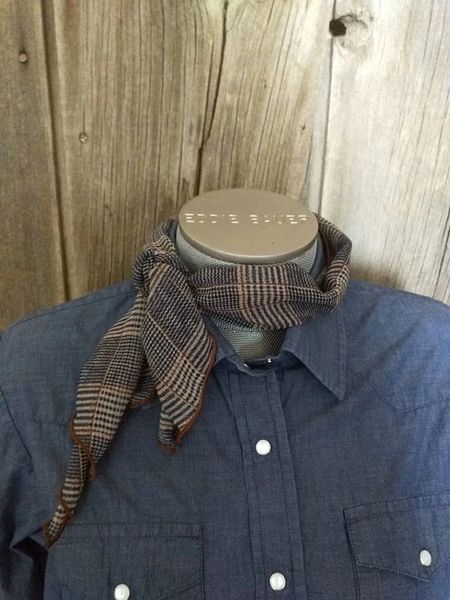 Roy Rogers Scarf - navy, tan, and brown plaid print