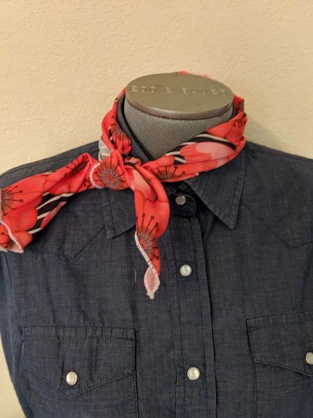 Roy Rogers Scarf - shades of orange, white, and navy poppy print
