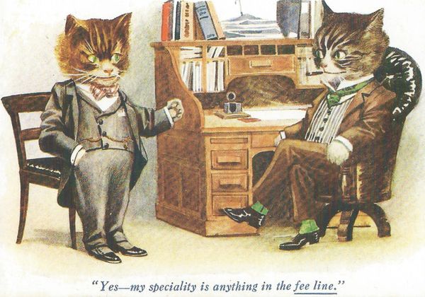 The Fee Line Humorous Vintage Cat Illustration Greeting Card Professional Talk The Vintage Card Company