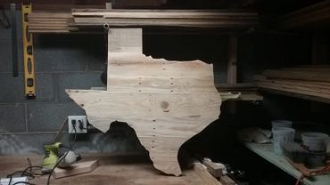 Texas shape cut from pallet wood.