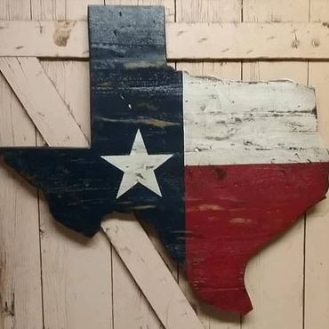 Texas shape with distressed Texas flag