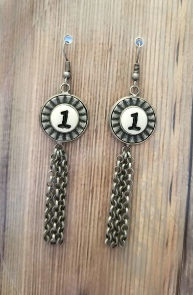 #11 Badge Silver Tassel Steampunk Earrings