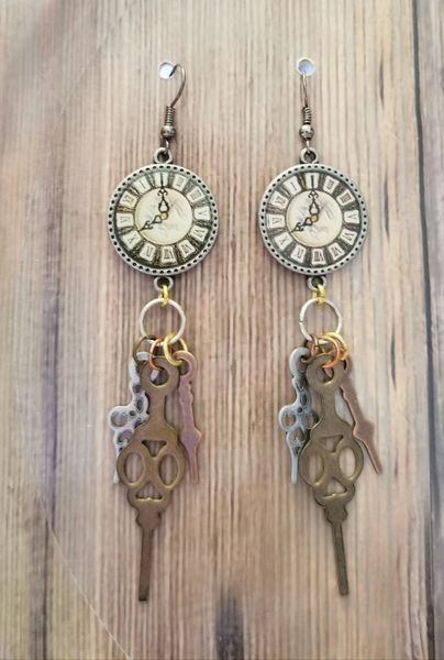 Steampunk Clock Dangle Earrings
