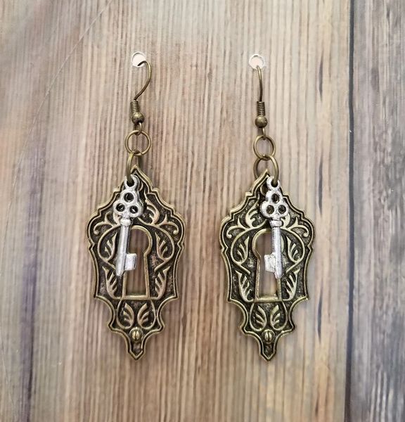 Mixed Metals Keyhole & Key Steampunk Earrings