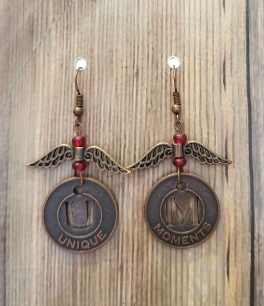 "Unique Moments" Subway Tokens with Wings Steampunk Earrings
