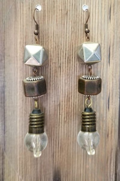 Mixed Metals Lightbulbs & Handware Steampunk Earrings