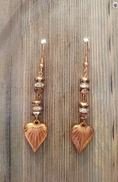 Romantic Copper Hearts & Rhinestones Boho Earrings