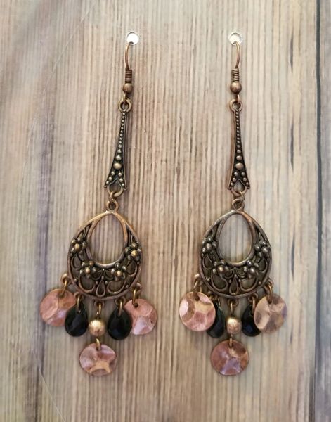 Copper & Black Boho Chandelier Earrings