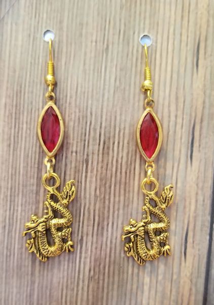 Golden Dragons with Red Glass Accents