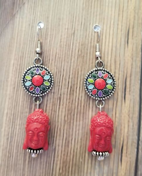 Beautiful Red Acrylic Buddha Heads with Colorful Connectors