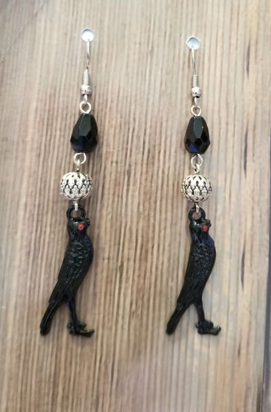 Gothic Raven Earrings With Silver Accent Beads