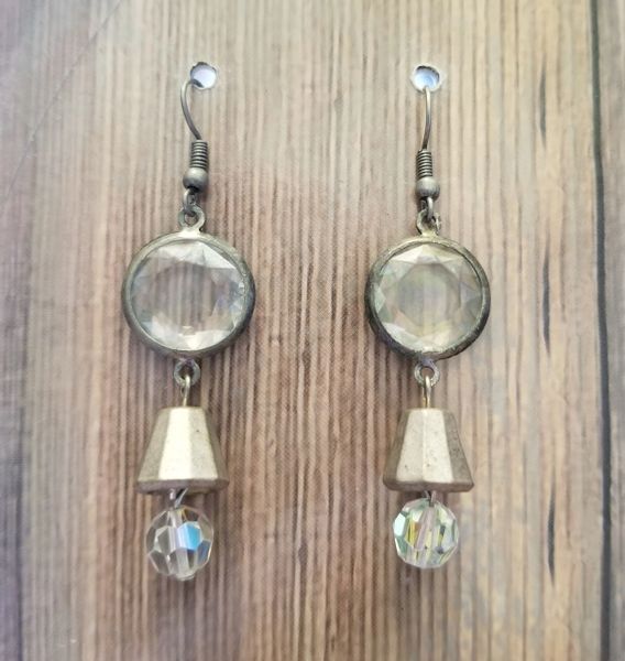 Industrial Silver & Crystals Salvaged Steampunk Earrings