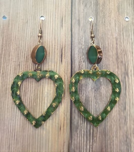 Salvaged Gold Tone Hearts With Green Patina