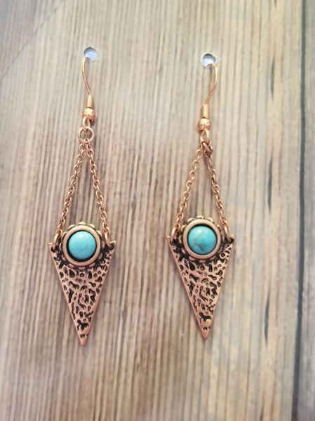 Copper & Faux Turquoise Triangle Drop Earrings