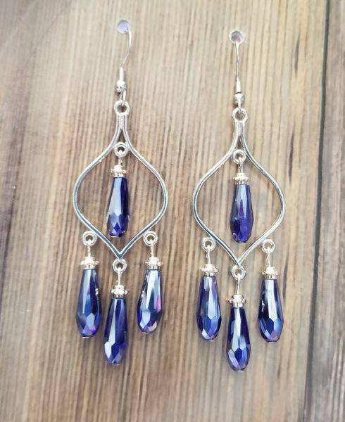 Gorgeous Royal Blue Crystal Drops on Silver Chandeliers