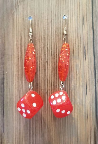Kitschy Red Dice Earrings with Glittery Connectors