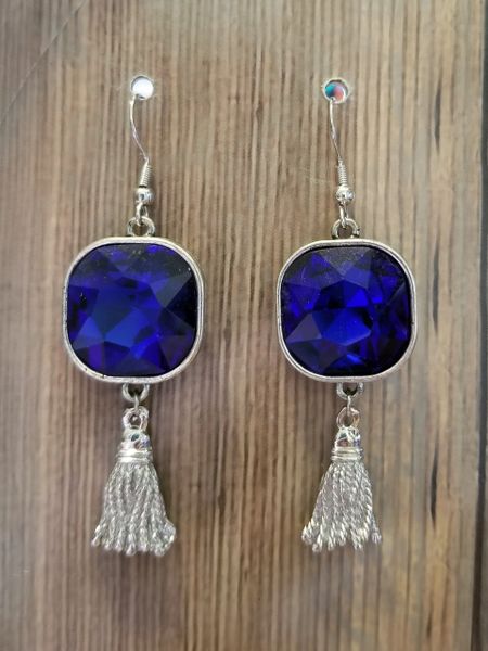 Showstopping Cobalt Blue Crystals with Silver Tassel Charms